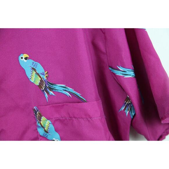 FLAWS VTG 70s 80s Purple Parrot Shirt Hawaiian Magnum PI M 46" Chest Surf Beach - Picture 4 of 11